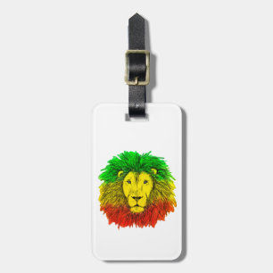 Etiqueta De Bagagem Desenho da cabeça de leão Rasta vermelho amarelo v