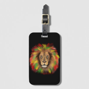 Etiqueta De Bagagem Desenho da cabeça de leão Rasta vermelho amarelo v