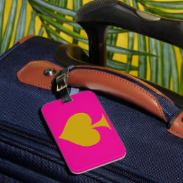 Etiqueta De Bagagem desenho de fundo rosa e pá dourada