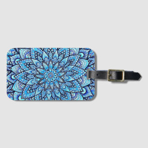 Etiqueta De Bagagem Desenho de Mandala à Mão com Lápis de Cor Azul