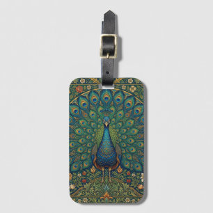 Etiqueta De Bagagem Desenho de pavão boêmio vintage elegante