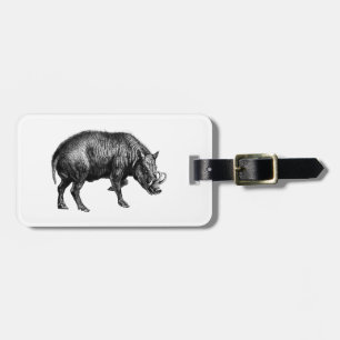 Etiqueta De Bagagem Desenho em Preto e Branco de Javali Antigo