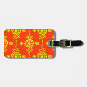 Etiqueta De Bagagem Desenho Floral Amarelo Brilhante e Laranja