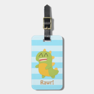 Etiqueta De Bagagem Desenho Kawaii de Dino verde e amarelo