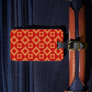 Etiqueta De Bagagem desenho ornamental vermelho e dourado