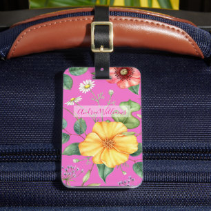Etiqueta De Bagagem Desenho Vintage de Flores Silvestres / Frango, Ros