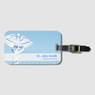 Etiqueta De Bagagem Design Azul 3D Caduceus Branco Médico