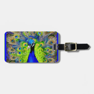 Etiqueta De Bagagem Design azul das penas do pavão