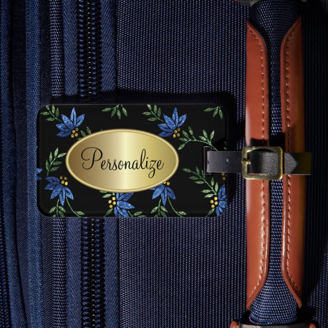 Etiqueta De Bagagem Design Azul Victoriano Moderno (Frente Insitu 4)