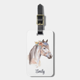 Etiqueta De Bagagem Design de cavalo hippie com aquarela de boho-cúmul