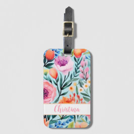 Etiqueta De Bagagem design de flores coloridas de verão com nome