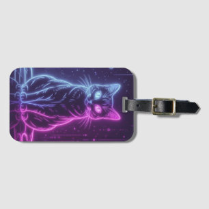 Etiqueta De Bagagem *Design de Gato Neon – Arte Felina Futurista Lumin