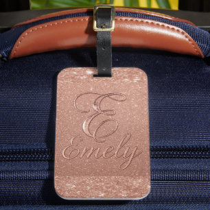 Etiqueta De Bagagem Design de nome de brilho Dourado do Rosa personali