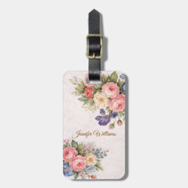 Etiqueta De Bagagem Design de Rosa Floral Personalizada Rústica Vintag