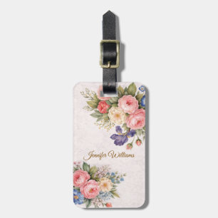 Etiqueta De Bagagem Design de Rosa Floral Personalizada Rústica Vintag