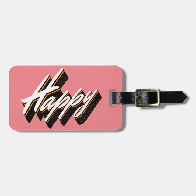 Etiqueta De Bagagem Design de texto Feliz (Frente Horizontal)