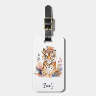 Etiqueta De Bagagem Design de tigre hippie-coloração branca