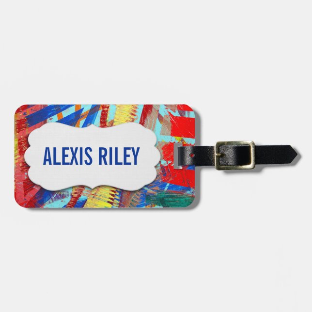 Etiqueta De Bagagem design de tinta abstrato com etiqueta biselada (Frente Horizontal)