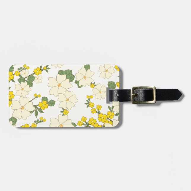 Etiqueta De Bagagem Design floral amarelo-limão-verde-vindimado (Frente Horizontal)