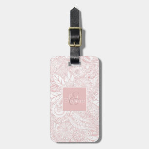Etiqueta De Bagagem Design floral da mandala do ouro cor-de-rosa
