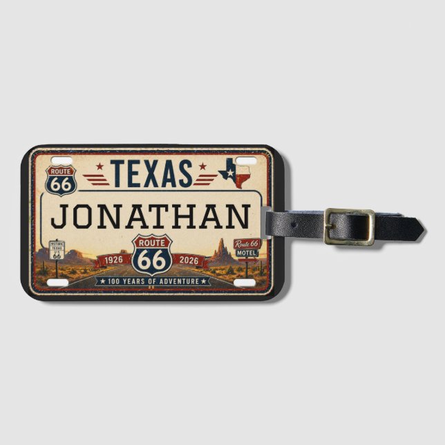 Etiqueta De Bagagem Design Personalizado da Rota 66 do Texas (Frente Horizontal)