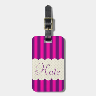 Etiqueta De Bagagem Design roxo personalizado das bolinhas das listras