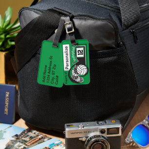 Etiqueta De Bagagem 🏐 desportivo verde e preto do voleibol