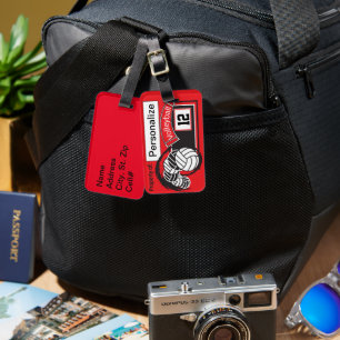 Etiqueta De Bagagem 🏐 desportivo vermelho e preto do voleibol