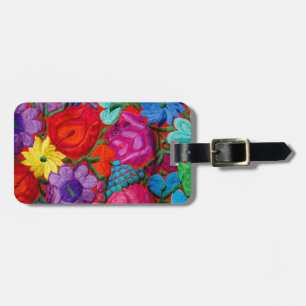 Etiqueta De Bagagem Detalhe de têxtil floral de bordado tradicional