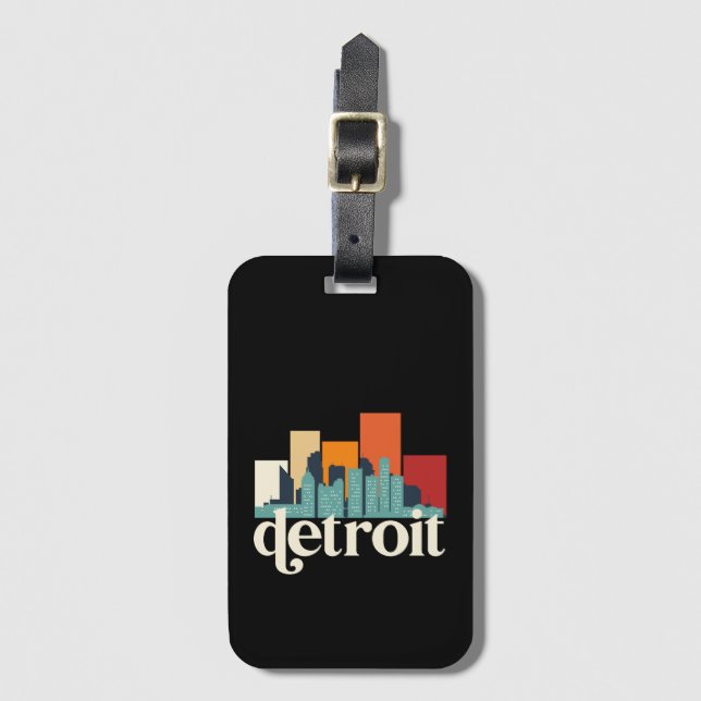 Etiqueta De Bagagem Detroit Michigan City Skyline Retro Cityscape Art (Frente Vertical)