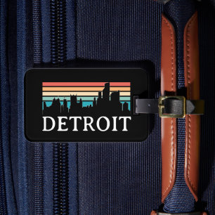 Etiqueta De Bagagem Detroit Michigan Retro Vintage Sunset Skyline