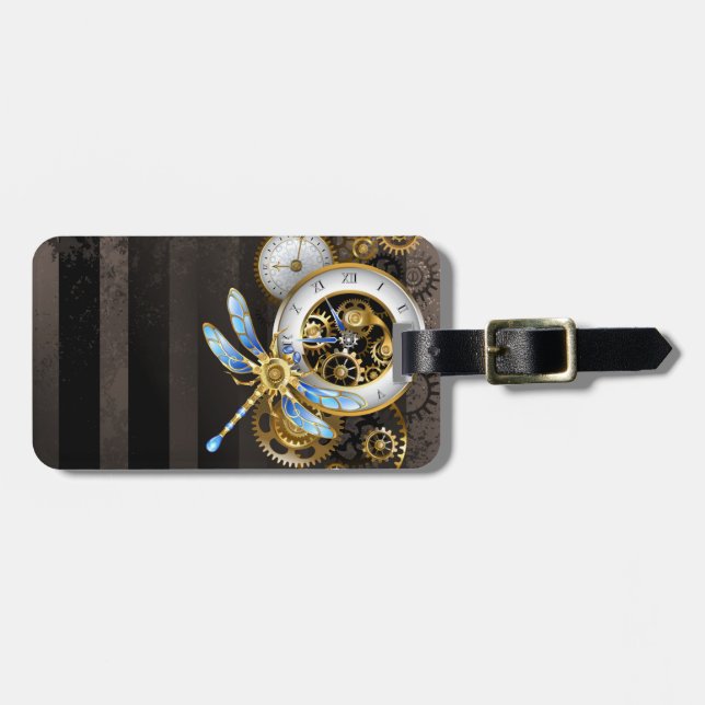 Etiqueta De Bagagem Dials Steampunk com Dragonfly (Frente Horizontal)