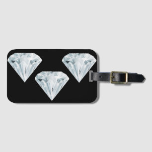 Etiqueta De Bagagem Diamantes brilhantes de prata em preto