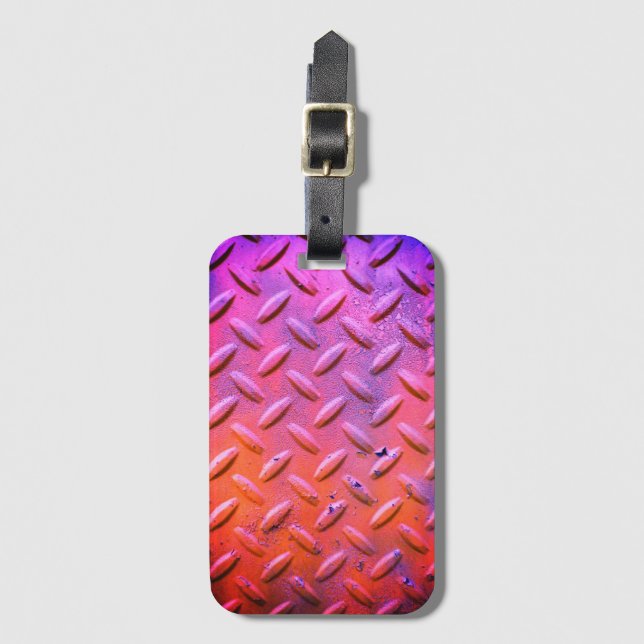 Etiqueta De Bagagem Diamond Plate Steel Puro e Laranja (Frente Vertical)