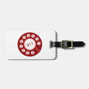 Etiqueta De Bagagem Discador Telefônico Vermelho Disca 911 Número de E