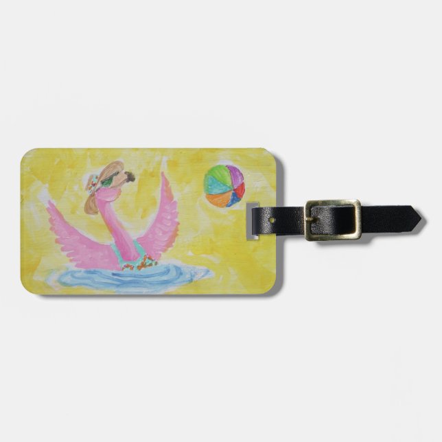 Etiqueta De Bagagem Diversão Flamingo Frolock na Praia (Frente Horizontal)