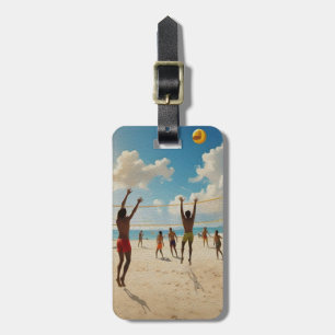 Etiqueta De Bagagem Divertido Na Tinta Do Óleo De Voleibol Sun Beach,