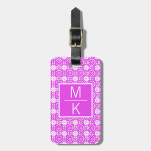 Etiqueta De Bagagem Divisor Quadrado das Flores de Linho Rosa Monogram