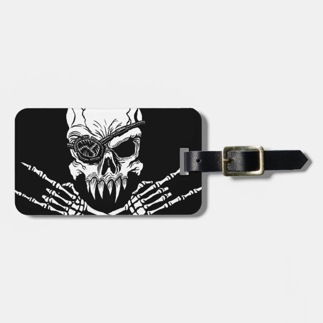 Etiqueta de Bagagem do Crânio Pirata (Frente Horizontal)