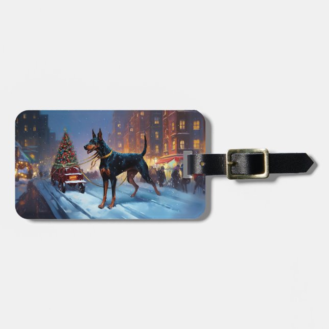 Etiqueta De Bagagem Doberman Christmas Fesason Season (Frente Horizontal)