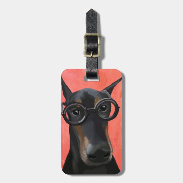 Etiqueta De Bagagem Doberman Com Óculos (Frente Vertical)