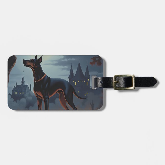 Etiqueta De Bagagem Doberman Halloween Scary (Frente Horizontal)