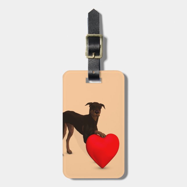 Etiqueta De Bagagem Doberman Pinscher com Coração (Frente Vertical)