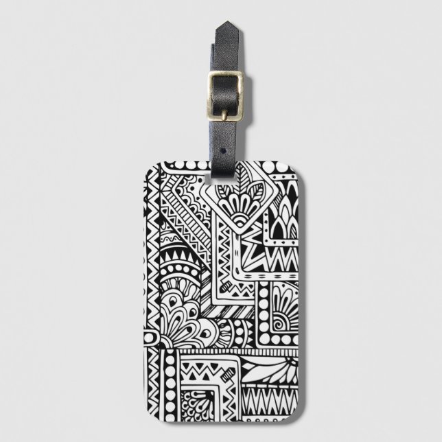 Etiqueta De Bagagem Doodle étnico (Frente Vertical)