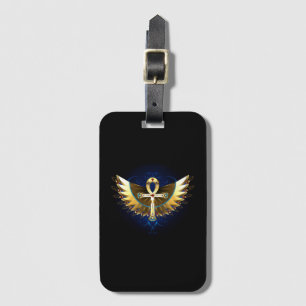 Etiqueta De Bagagem Dourada Ankh com Asas