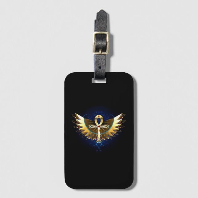Etiqueta De Bagagem Dourada Ankh com Asas (Frente Vertical)