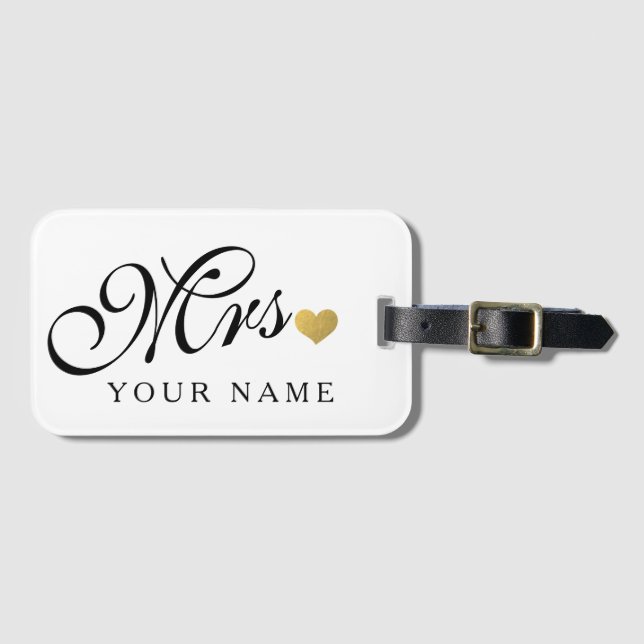 Etiqueta De Bagagem Dourada personalizada Sra. Wife Bride Newly Weds (Frente Horizontal)