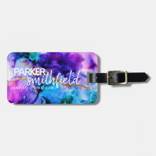 Etiqueta De Bagagem Dourado Azul Púrpura Aquarela
