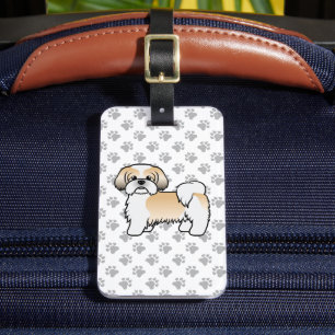 Etiqueta De Bagagem Dourado e branco Shih Tzu Cartoon Cão e Texto Pers