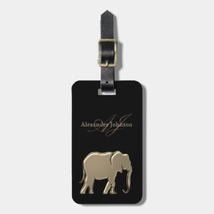 Etiqueta De Bagagem Dourado elefante monograma preto